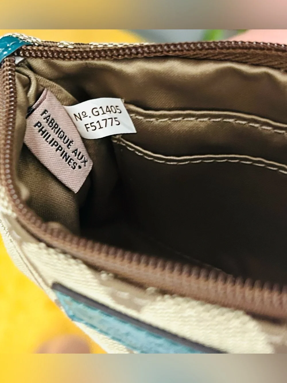 Coach Signature Canvas Wristlet with Teal Trim